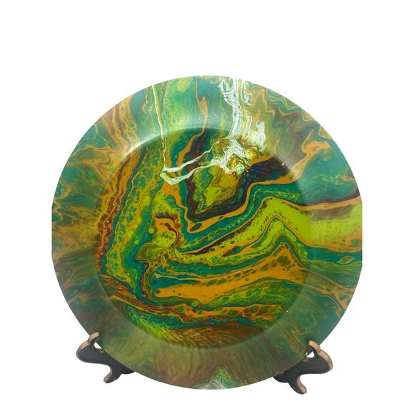 Hydro Dip Style Painted 10.5" Plates Platters Retro Groovy Decor Set Of 2 - Picture 8 of 14